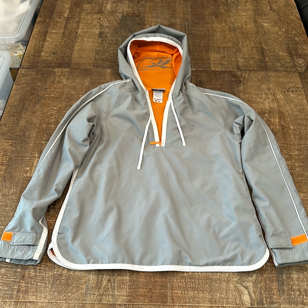 Reebok lightweight jacket grey, white, orange size small